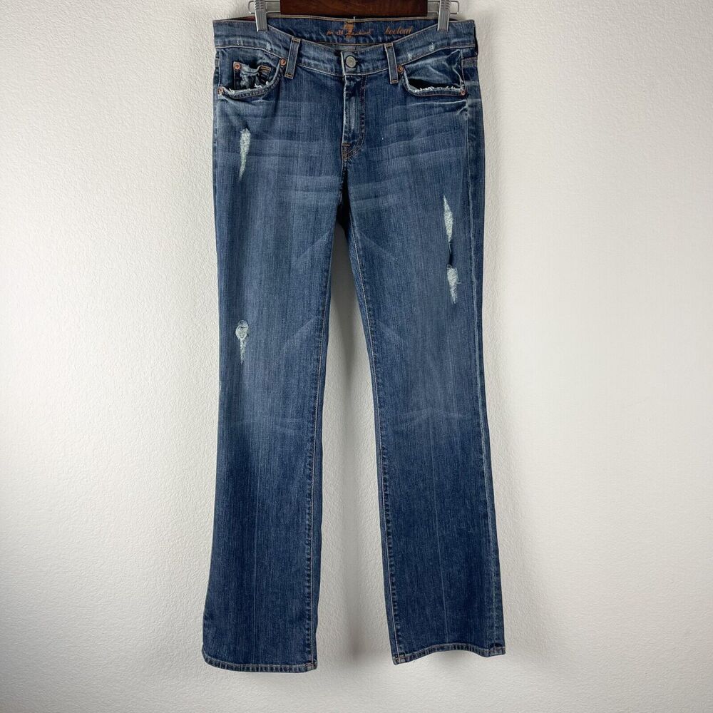 7 For All Mankind Y2K Bootcut Jeans Womens 31 Blue Low Rise Dark Wash Distressed